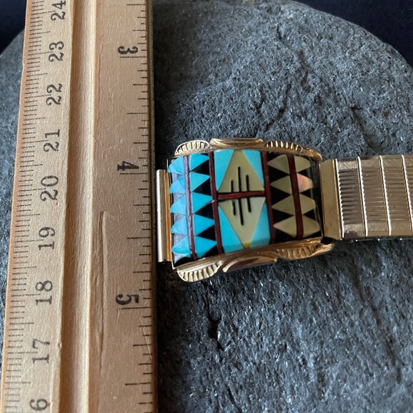 Vintage 14K Gold Native American Zuni Watch Tips Artist Signed Walley - Picture 11 of 11